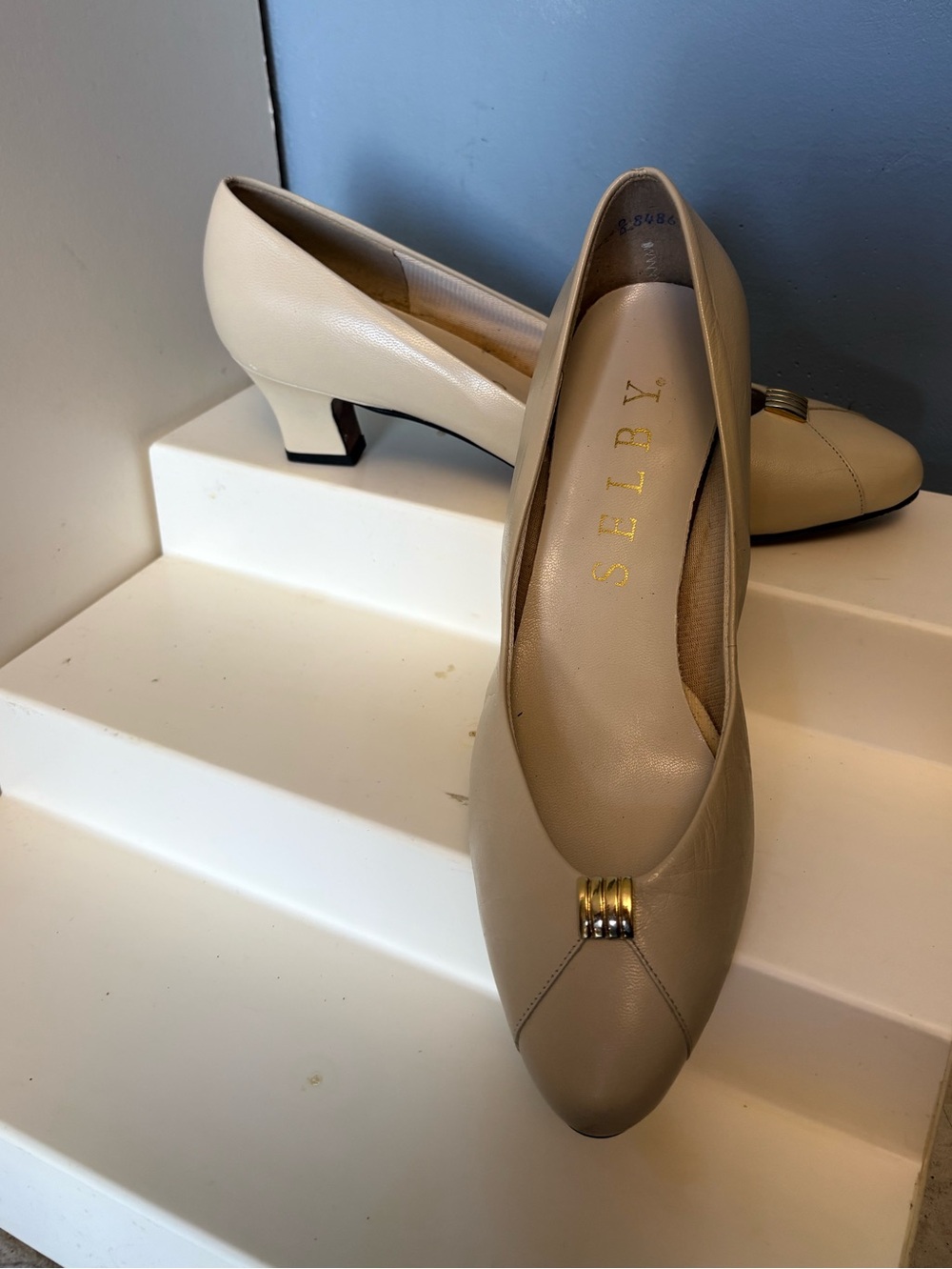 Selby Taupe Low Heel Pumps with Gold Accent